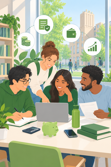 Four students are talking about financial support